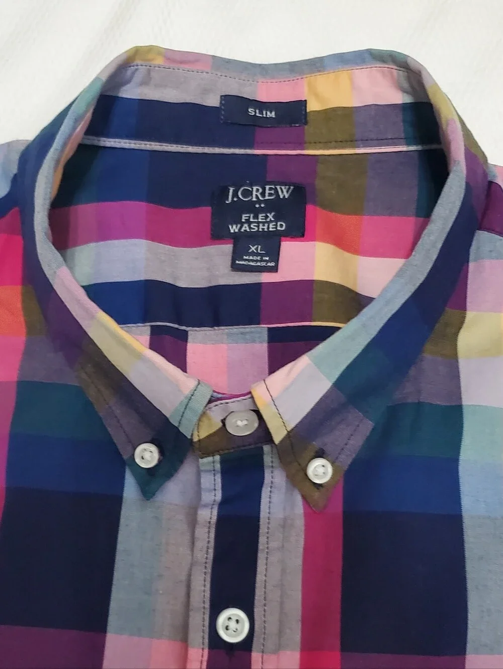 J. Crew Flex Short Sleeve Button Down Slim Fit Shirt Plaid Mens XL